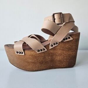 Joe's Jeans Brenda Platform Tan Leather Ankle Wrap Sandals